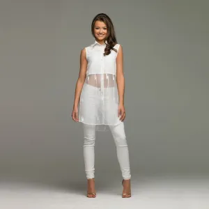 LEXI WHITE SPLIT LONGLINE TUNIC - CT015