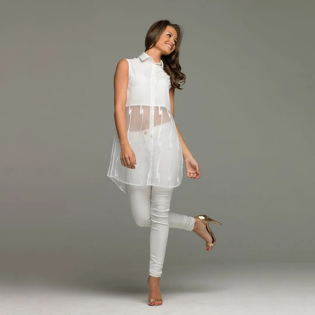 LEXI WHITE SPLIT LONGLINE TUNIC - CT015