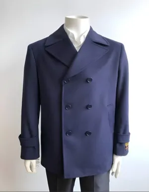 Long Sleeve Double Breasted Navy Classic Fit Designer men's Wool Peacoat Sale