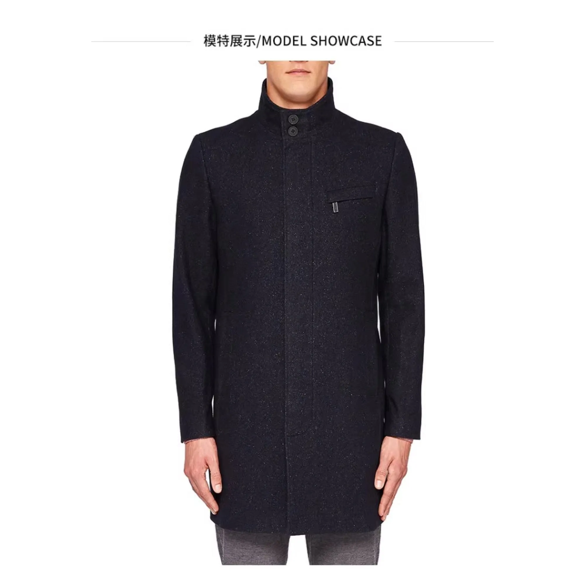 Men Mmo-Marvin-Ta7M-Wool Funnel Neck Overcoat - Dk-Blue