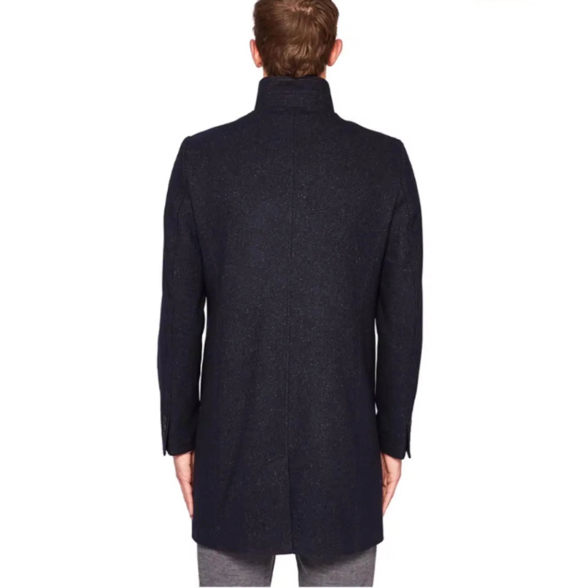 Men Mmo-Marvin-Ta7M-Wool Funnel Neck Overcoat - Dk-Blue