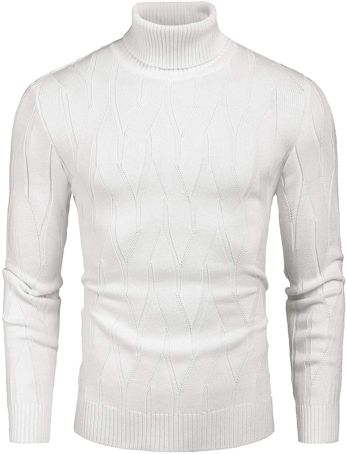 Men's Off White Slim Fit Turtleneck Sweater Casual Knitted Pullover Sweater