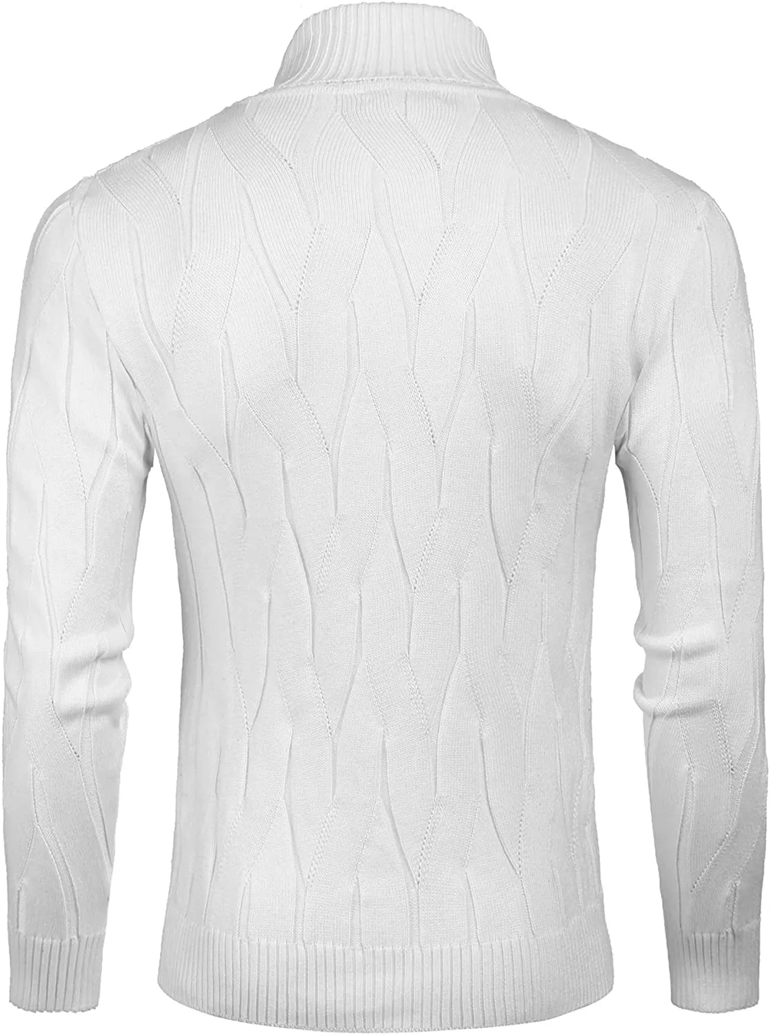 Men's Off White Slim Fit Turtleneck Sweater Casual Knitted Pullover Sweater