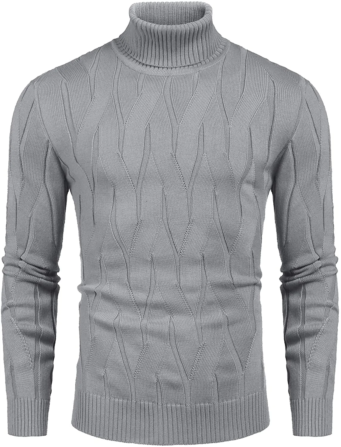 Men's Off White Slim Fit Turtleneck Sweater Casual Knitted Pullover Sweater