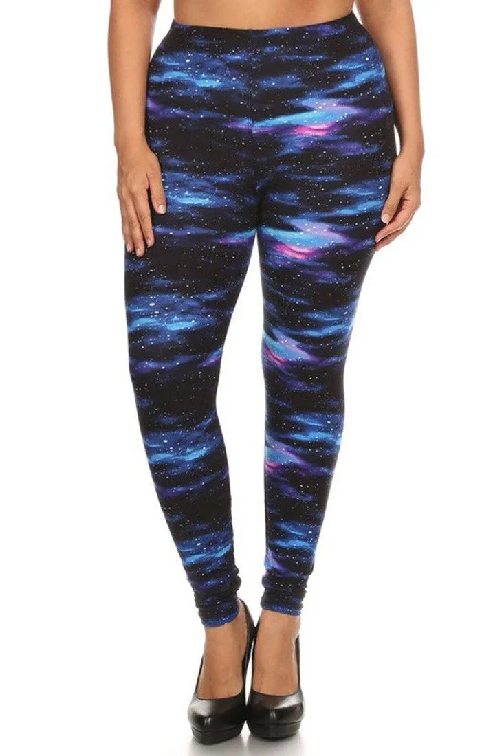 Milky Way Galaxy Graphic Print Lined Plus Size Leggings