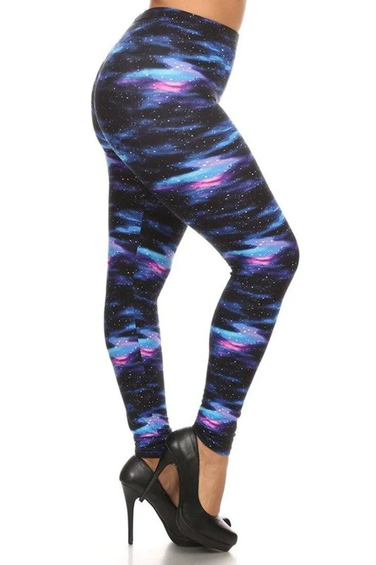 Milky Way Galaxy Graphic Print Lined Plus Size Leggings