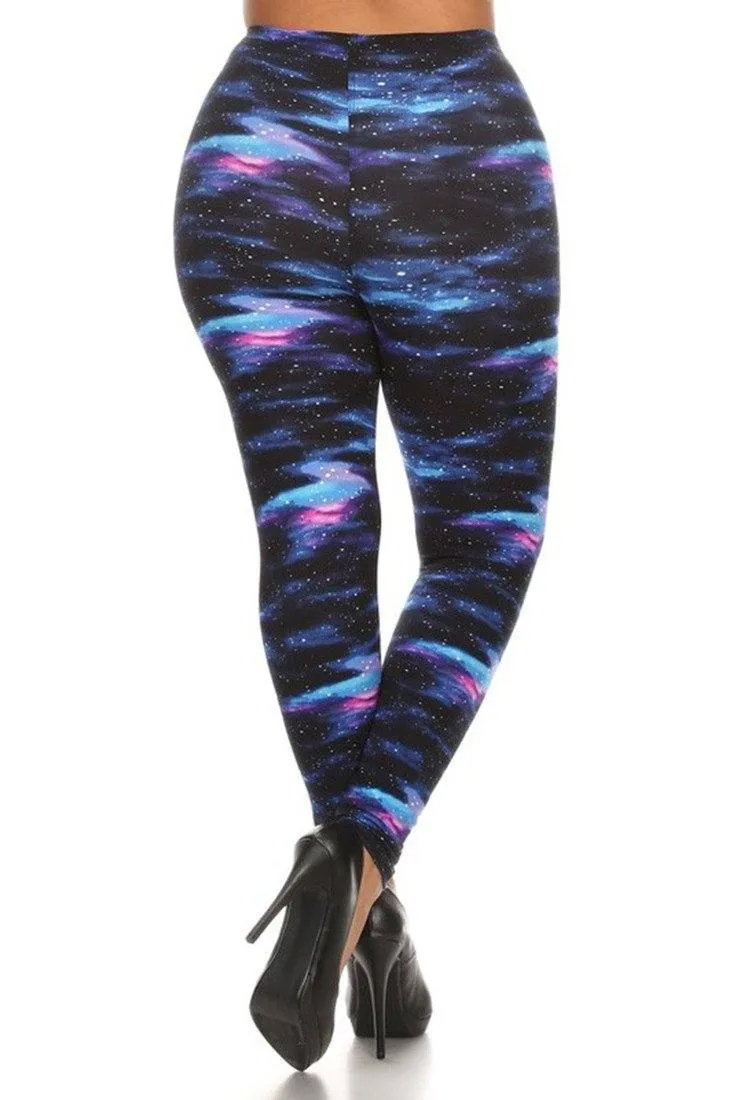 Milky Way Galaxy Graphic Print Lined Plus Size Leggings