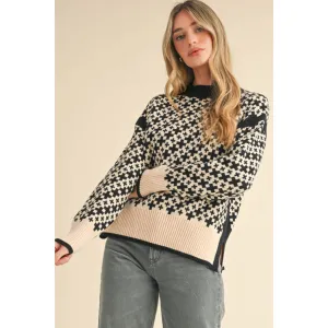 Mock Neck Geo Pattern Pullover Sweater