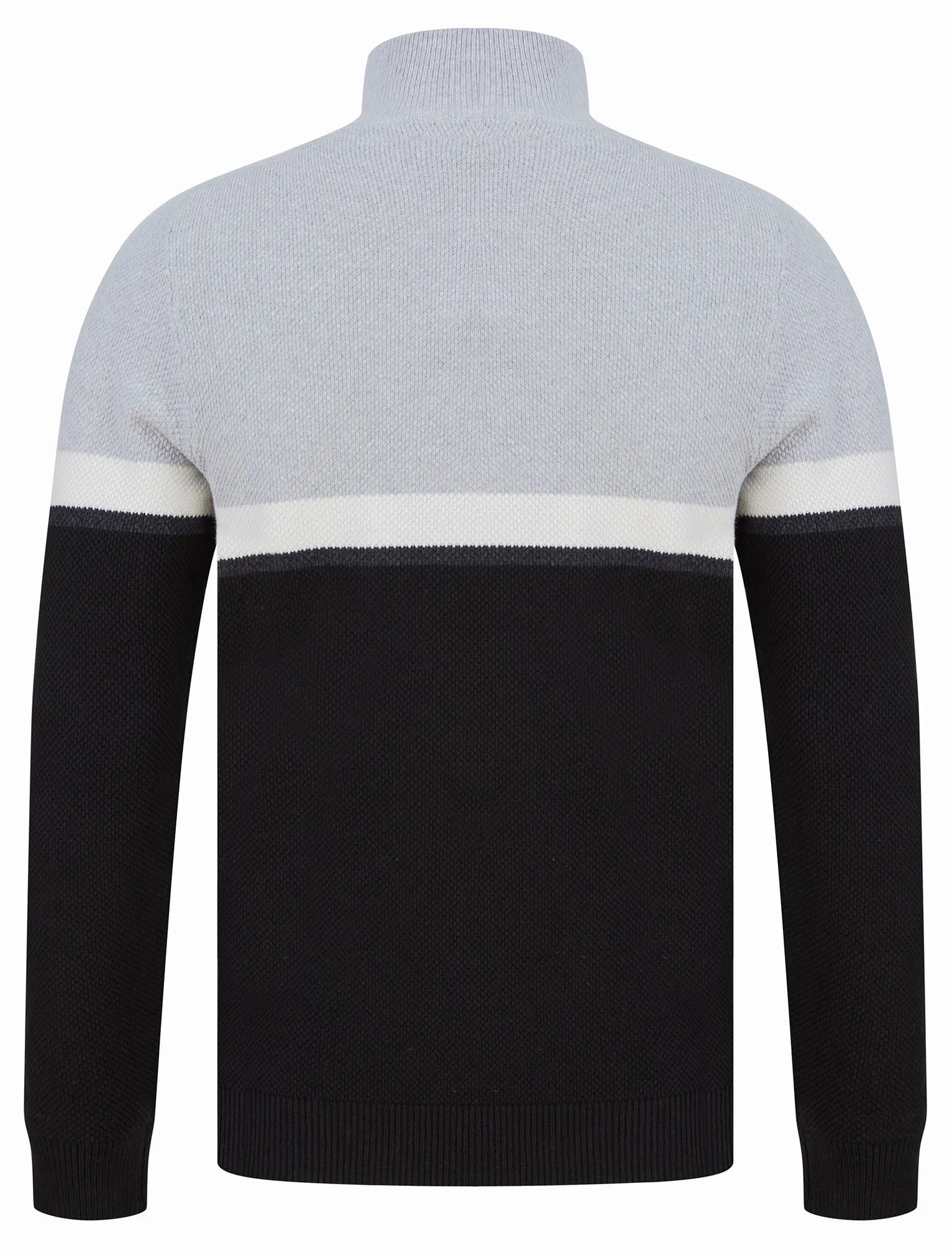 Nimri Cotton Rich Quarter Zip Funnel Neck Knitted Colour Block Jumper in Black - Tokyo Laundry