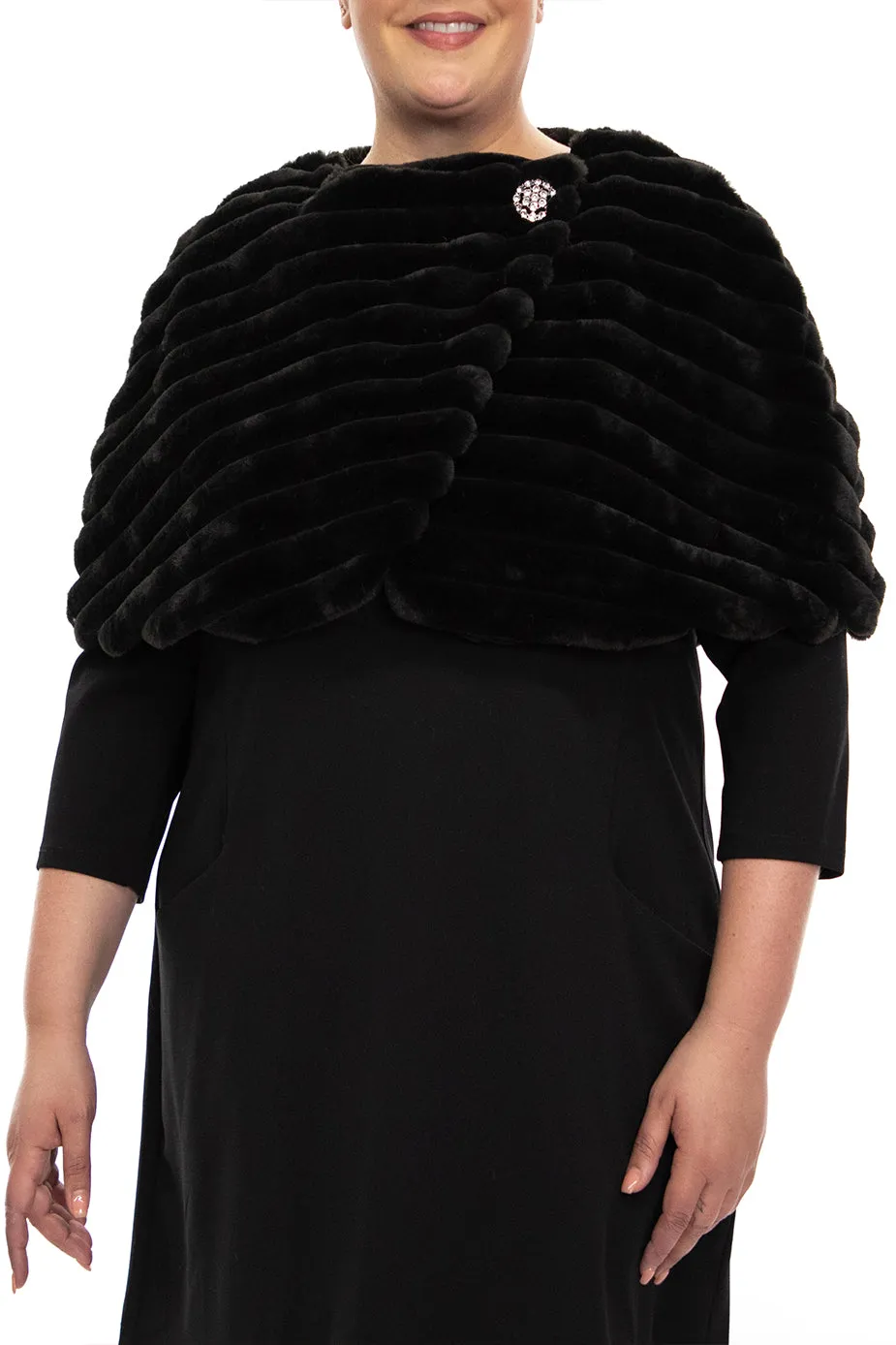 Nina Leonard wrap over faux fur capelet and crystal closure ( Plus Size )