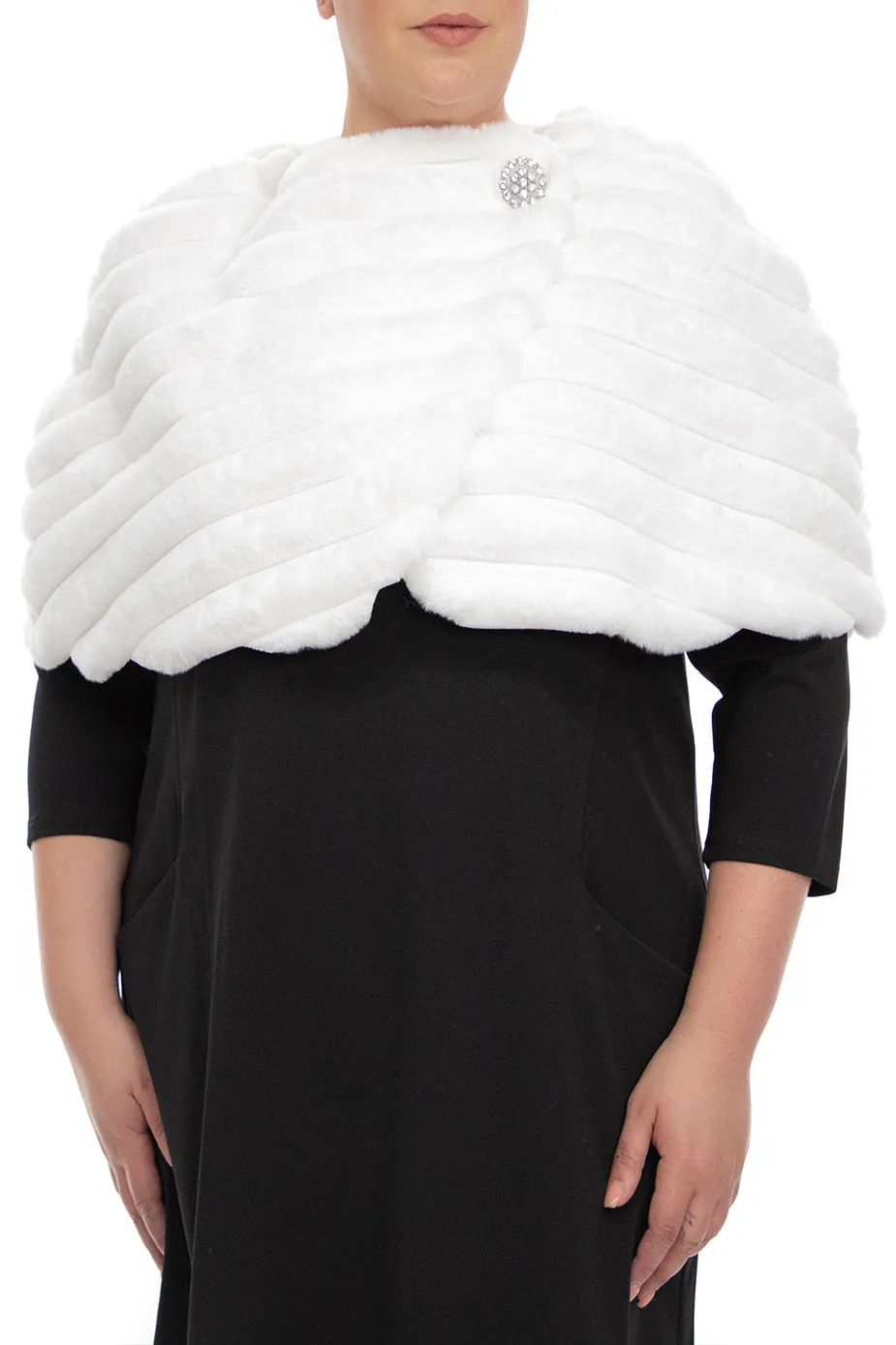 Nina Leonard wrap over faux fur capelet and crystal closure ( Plus Size )