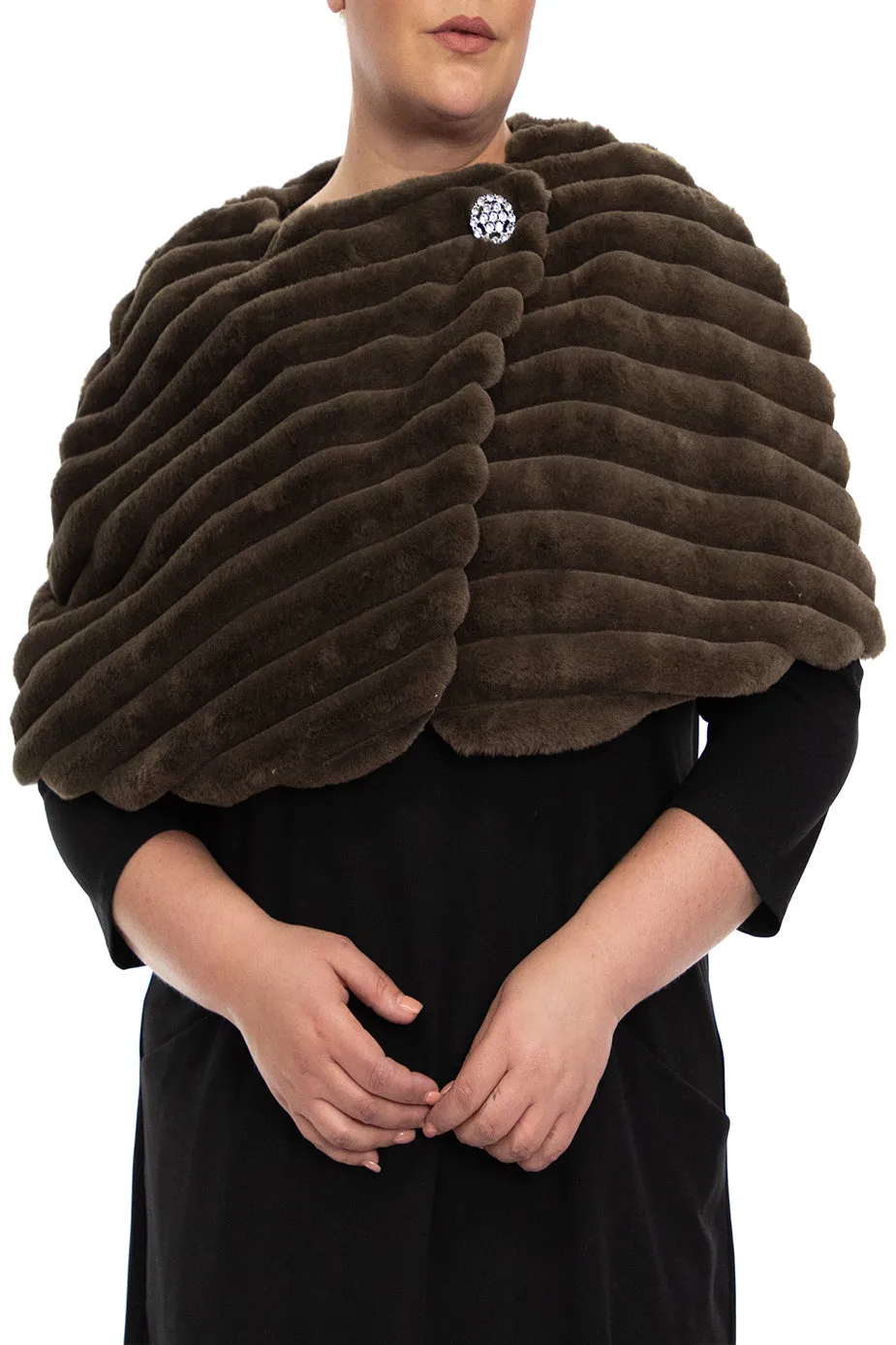 Nina Leonard wrap over faux fur capelet and crystal closure ( Plus Size )