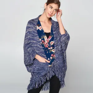 Oversized Marled Fringe Cardigan