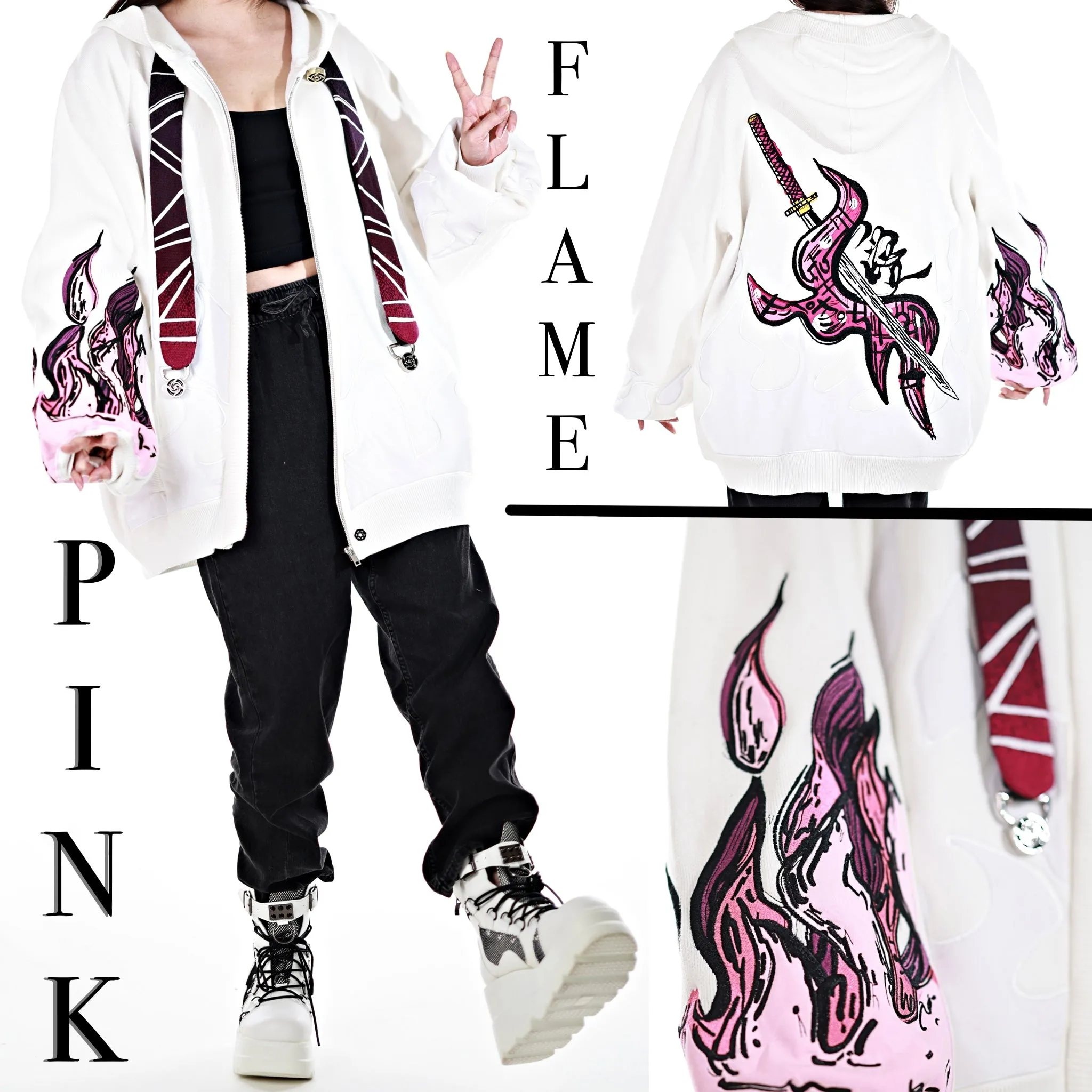 Pink Flame Zipper Hoodie V2 Preorder