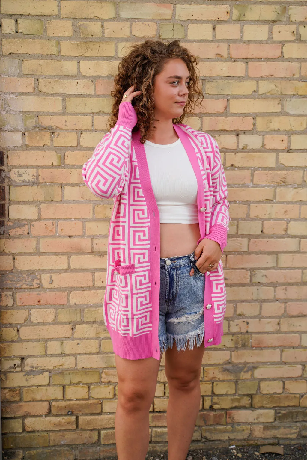 Pink Geo Cardigan