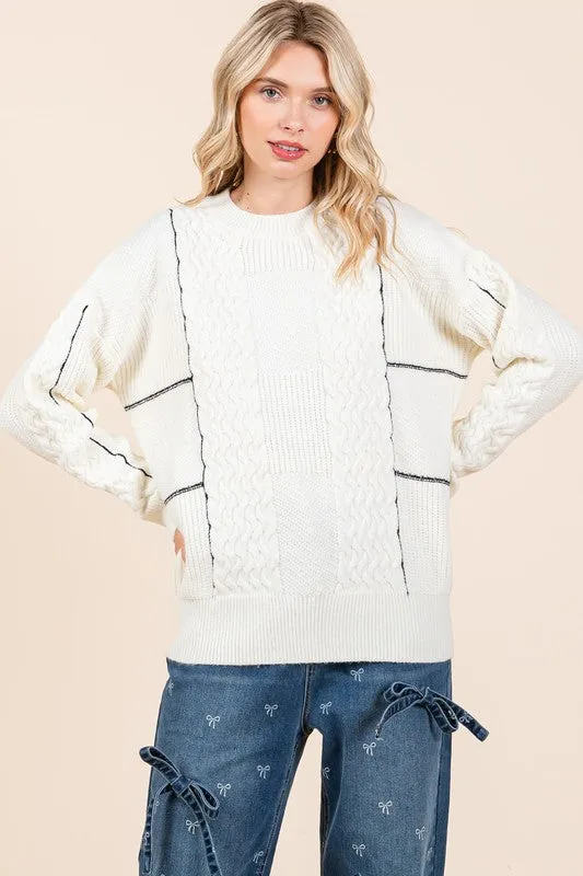 Plus Cable Knit Long-Sleeve Sweater