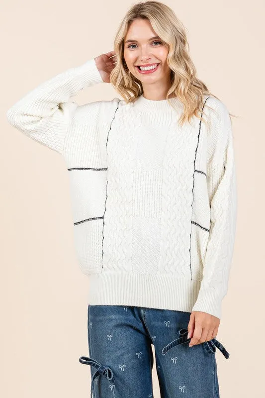 Plus Cable Knit Long-Sleeve Sweater