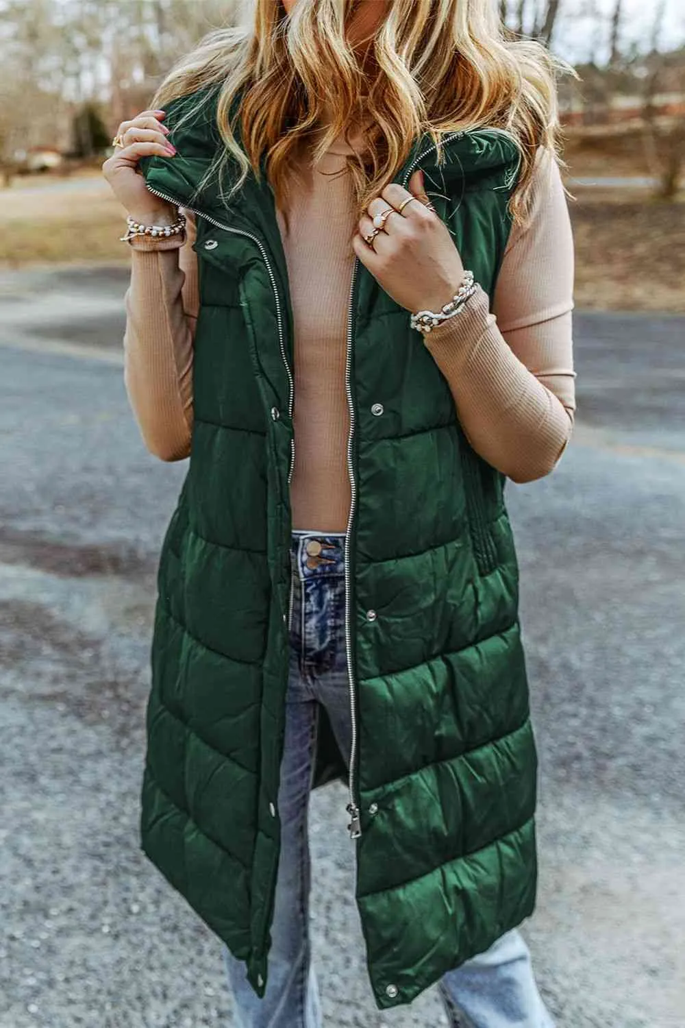 PRE-ORDER: Longline Hooded Sleeveless Puffer Vest