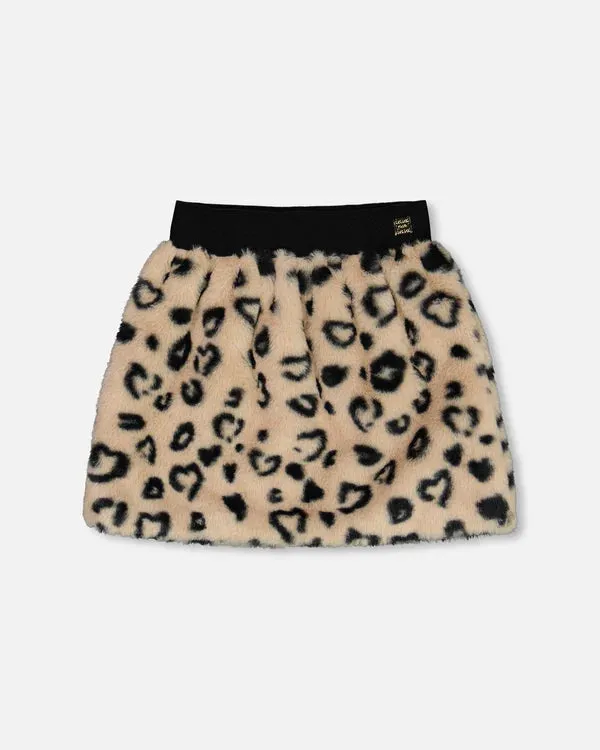 Printed Faux Fur Skirt/Deux Par Deux