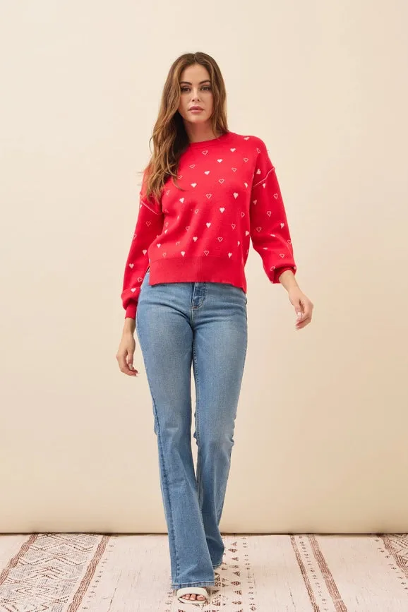 Pullover Heart Sweater or Star Sweater Top RED