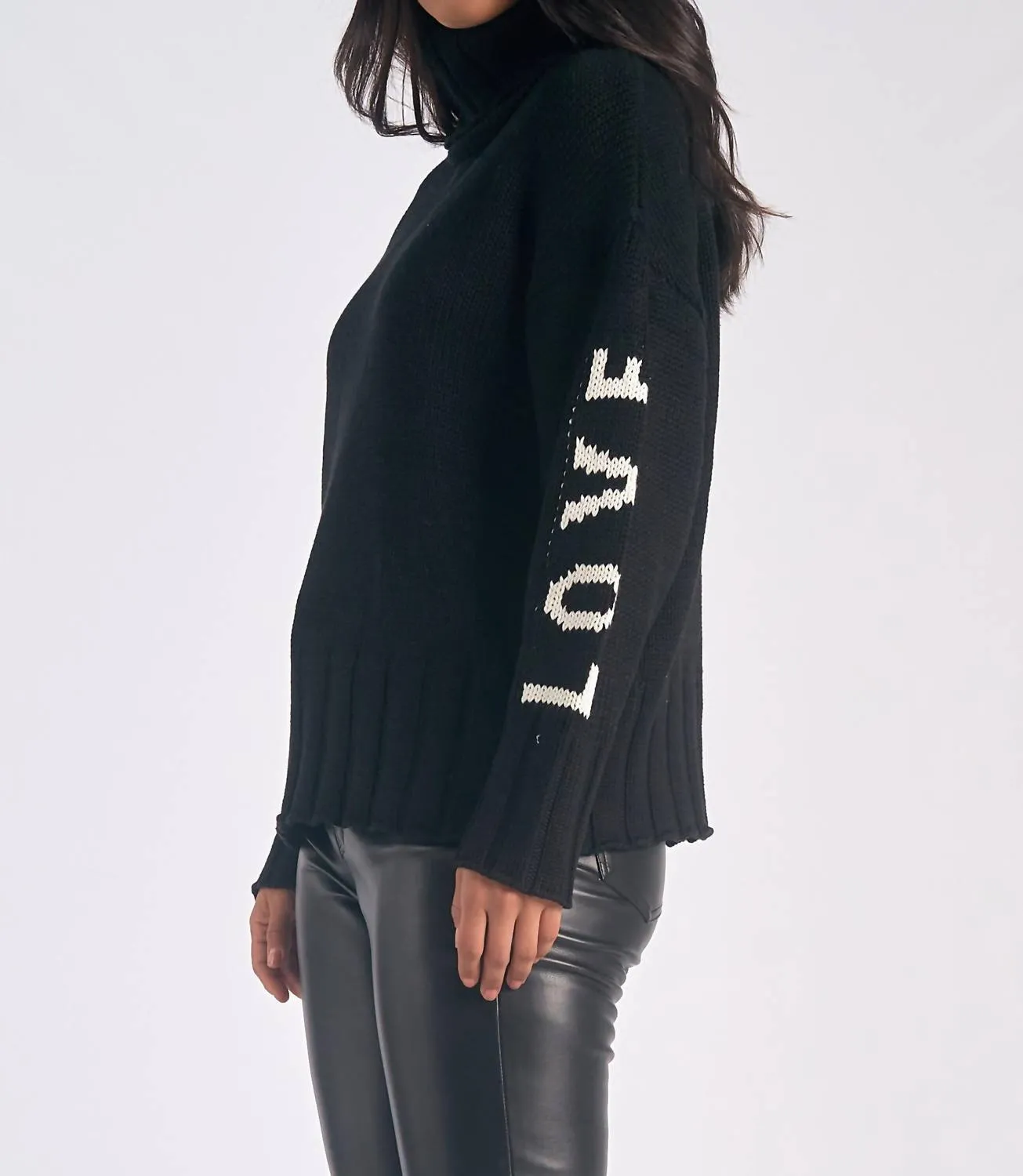 "free Love" Chunky Turtleneck Sweater In Black