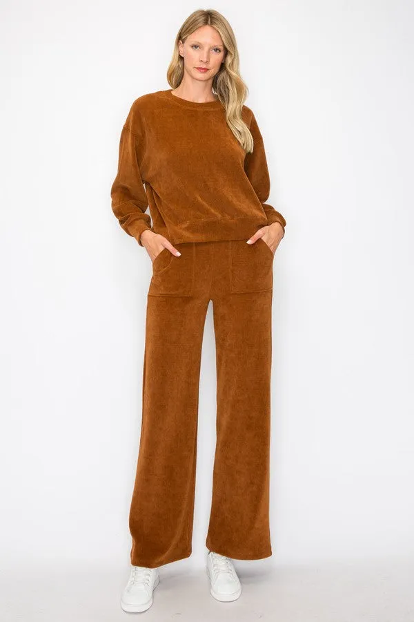 Relaxed Corduroy Long Sleeve Top and Pants Set