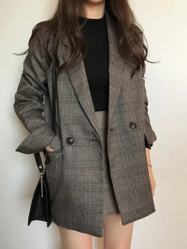 Retro Plaid Lapel Pocket Blazer