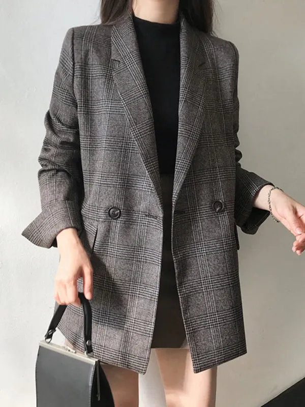 Retro Plaid Lapel Pocket Blazer