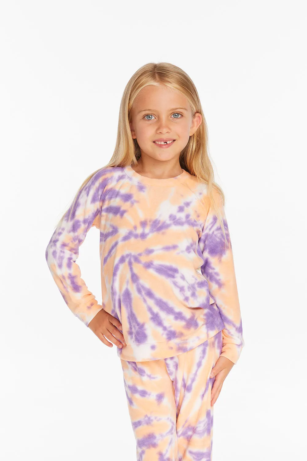 Reverse Peach Lavender Tie Dye Cozy Knit Pullover