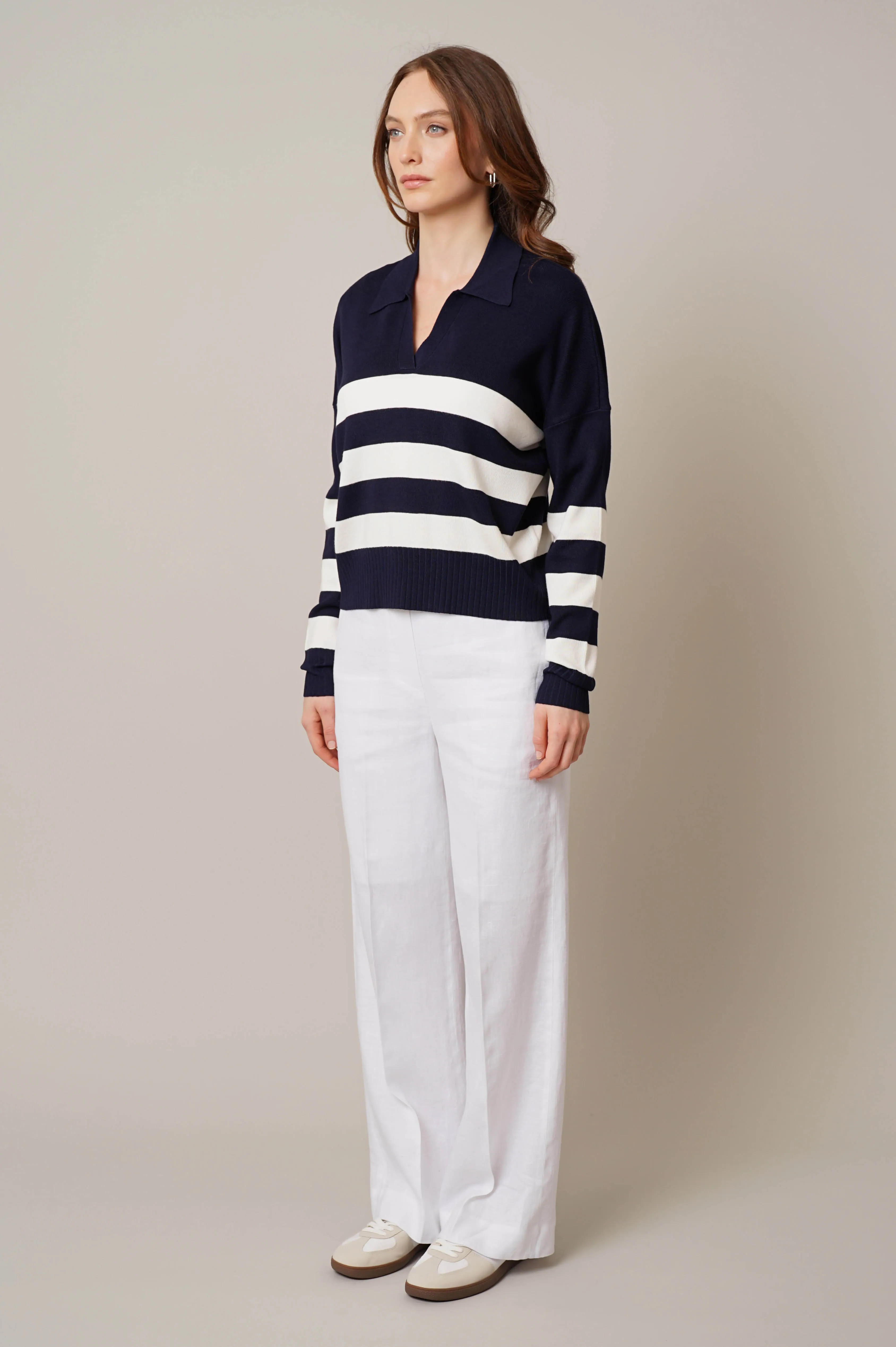 Striped Split Neck Pullover