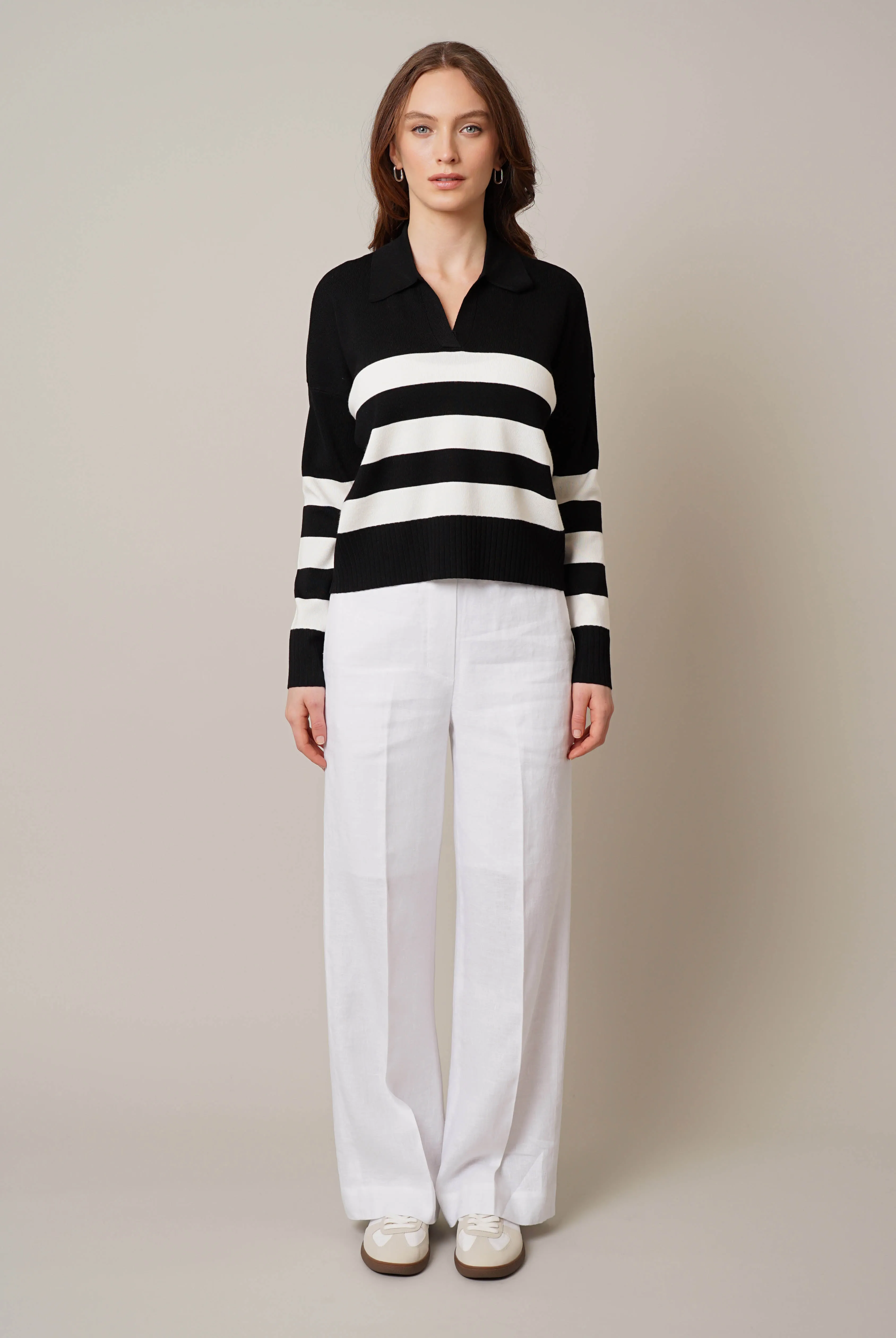 Striped Split Neck Pullover