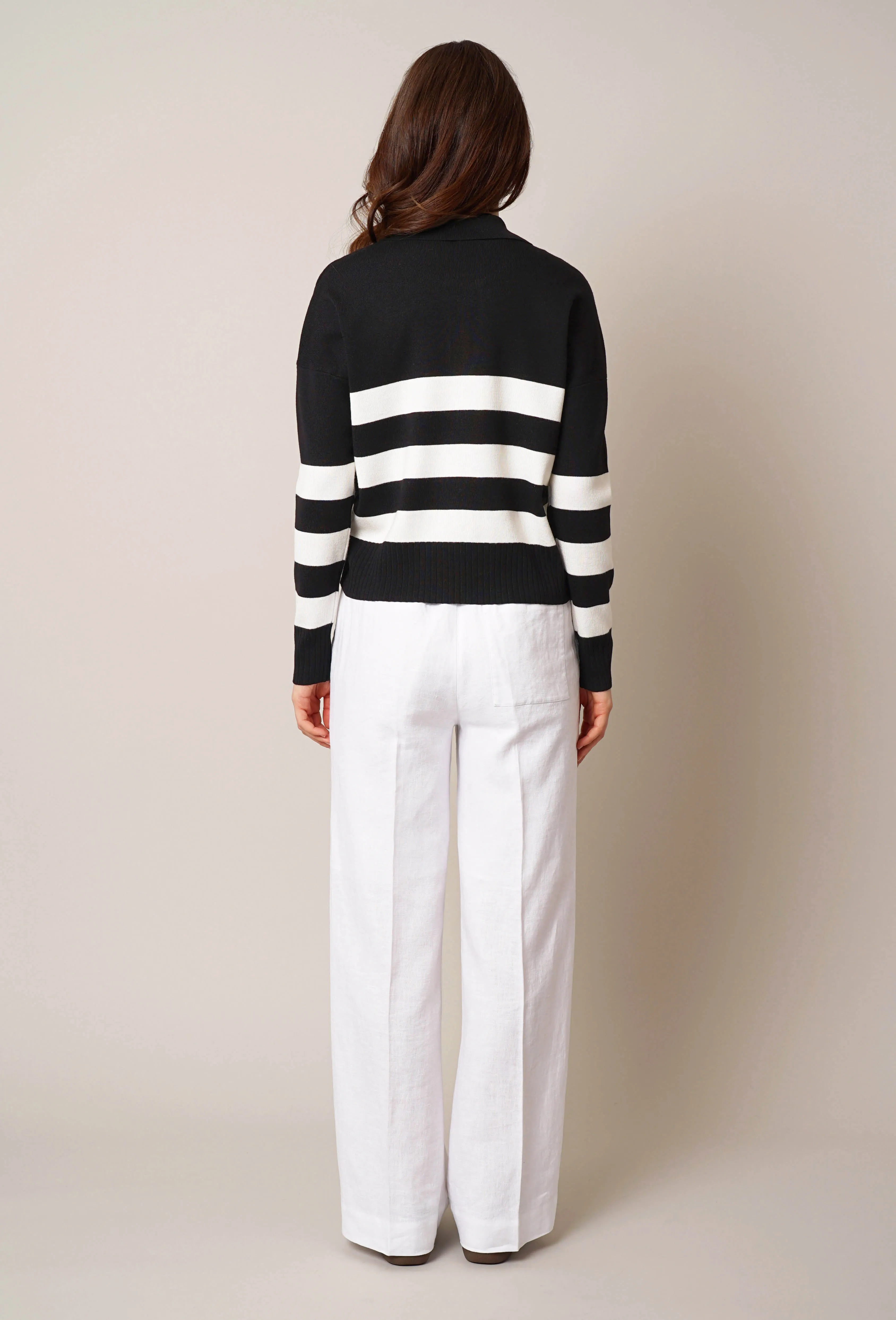 Striped Split Neck Pullover