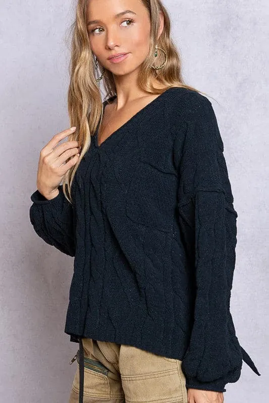 Style Factor V Neck Open Back Sweater - Pink or Charcoal