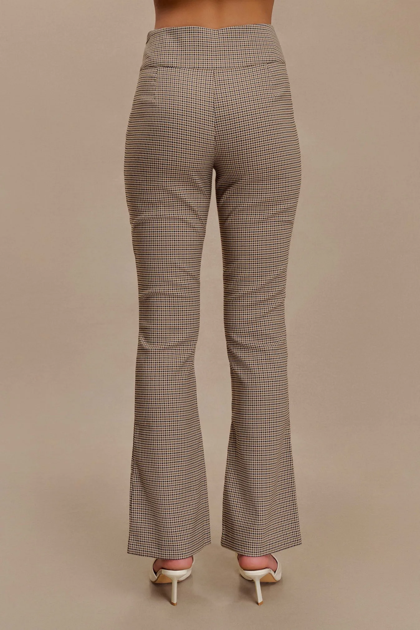 Sweeney Mid Rise Buckle Straight Leg Pant - Tan Check