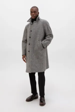 'The Balmacaan' Men's Coat | Grey & Rust Glen Check