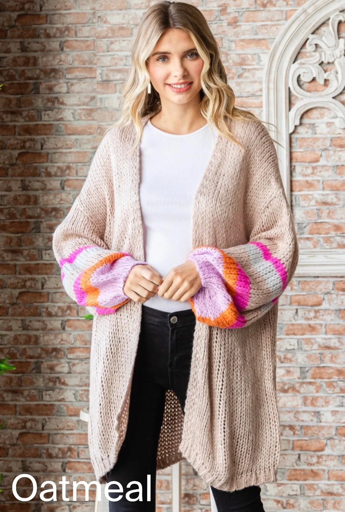 THREE COLORS -Daphne Balloon Sleeve Cardigan