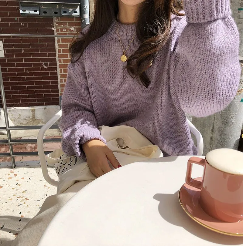 Trendy Comfy Designer Oversize Knitted Crewneck Jumper Sweater