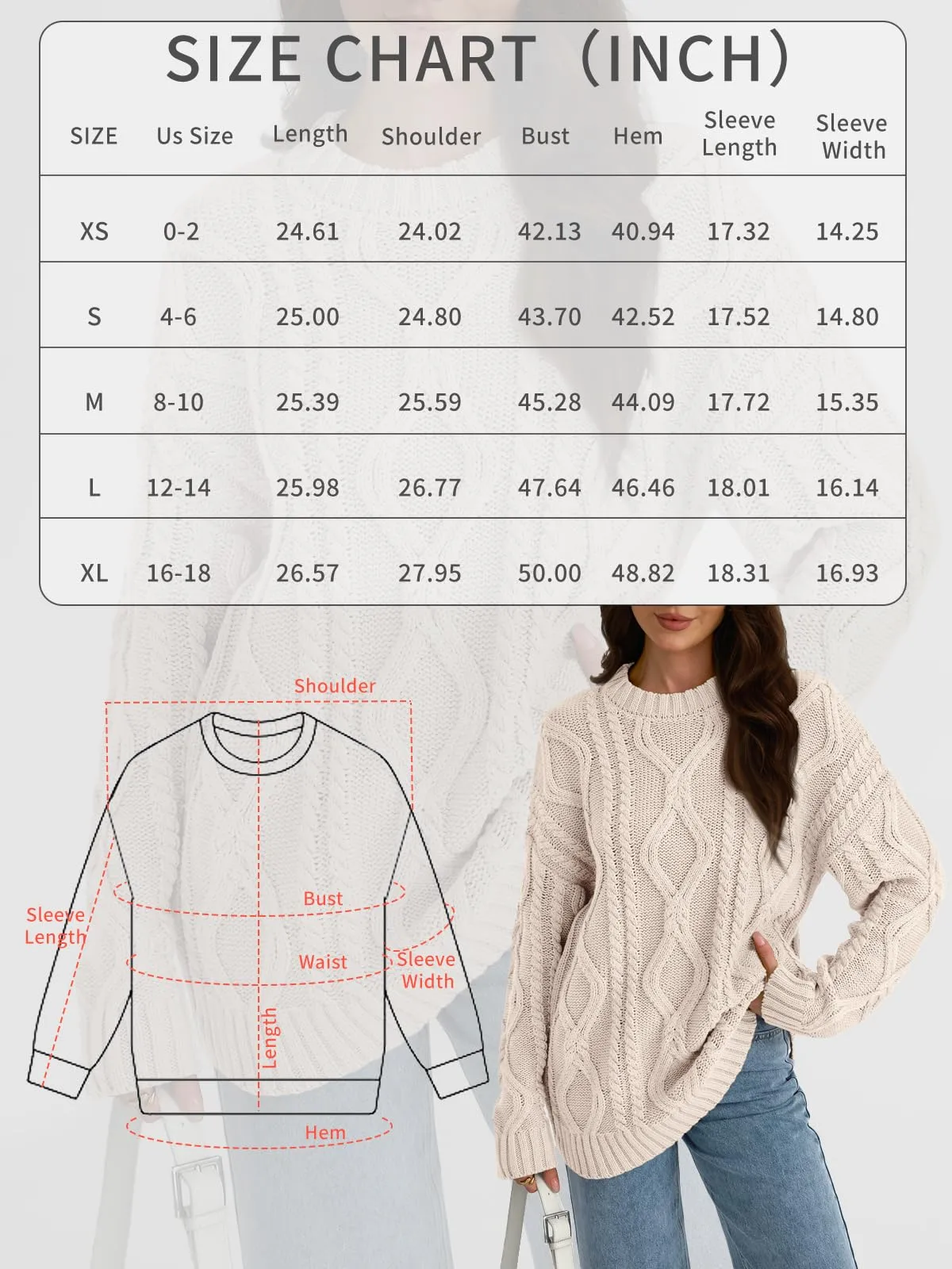 Trendy Queen Oversized Sweaters Womens Plus Size 2024 Fall Fashion Outfits Cable Knit Crewneck Pullover Cute Chunky Long Tunic Top Winter Old Money Clothes with Leggings Cream