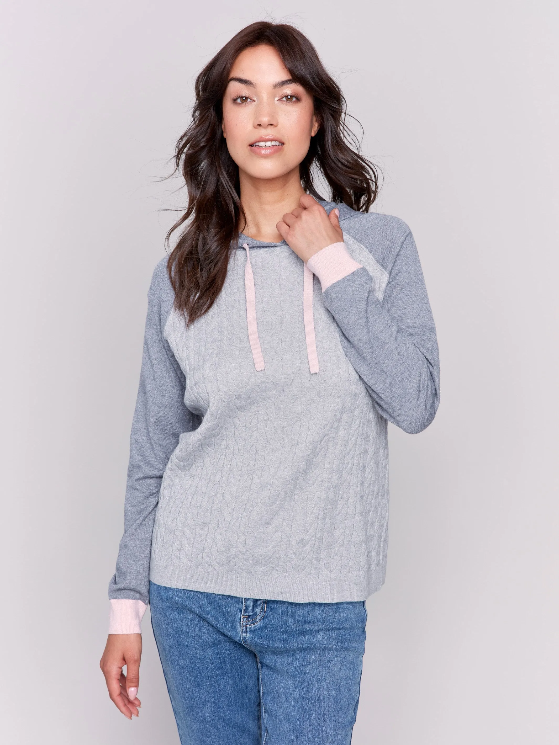 Two-Toned Hoodie Sweater - Grey - H-Grey