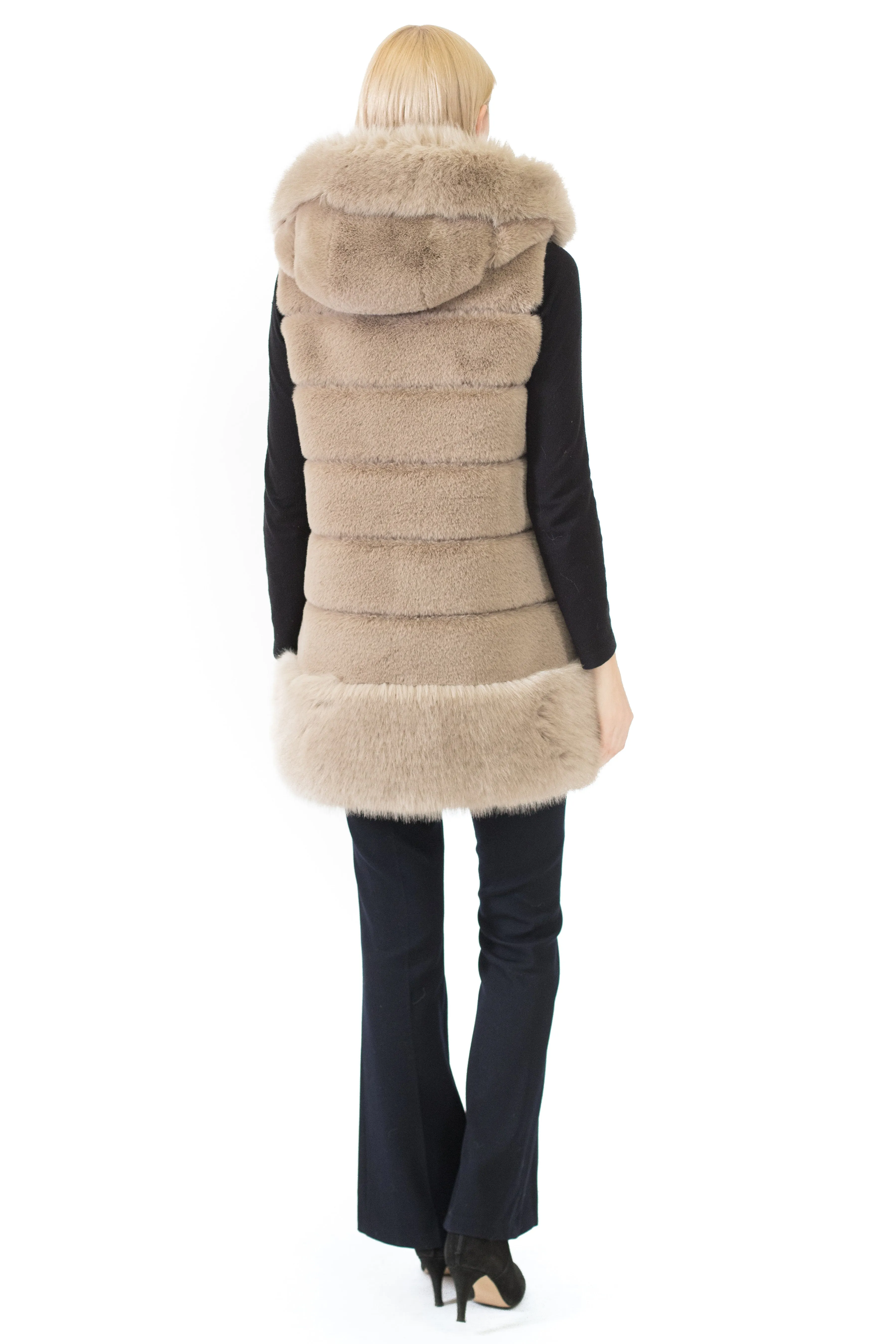 WINSOR - Long Fur Fur Vest with Oversized Hood