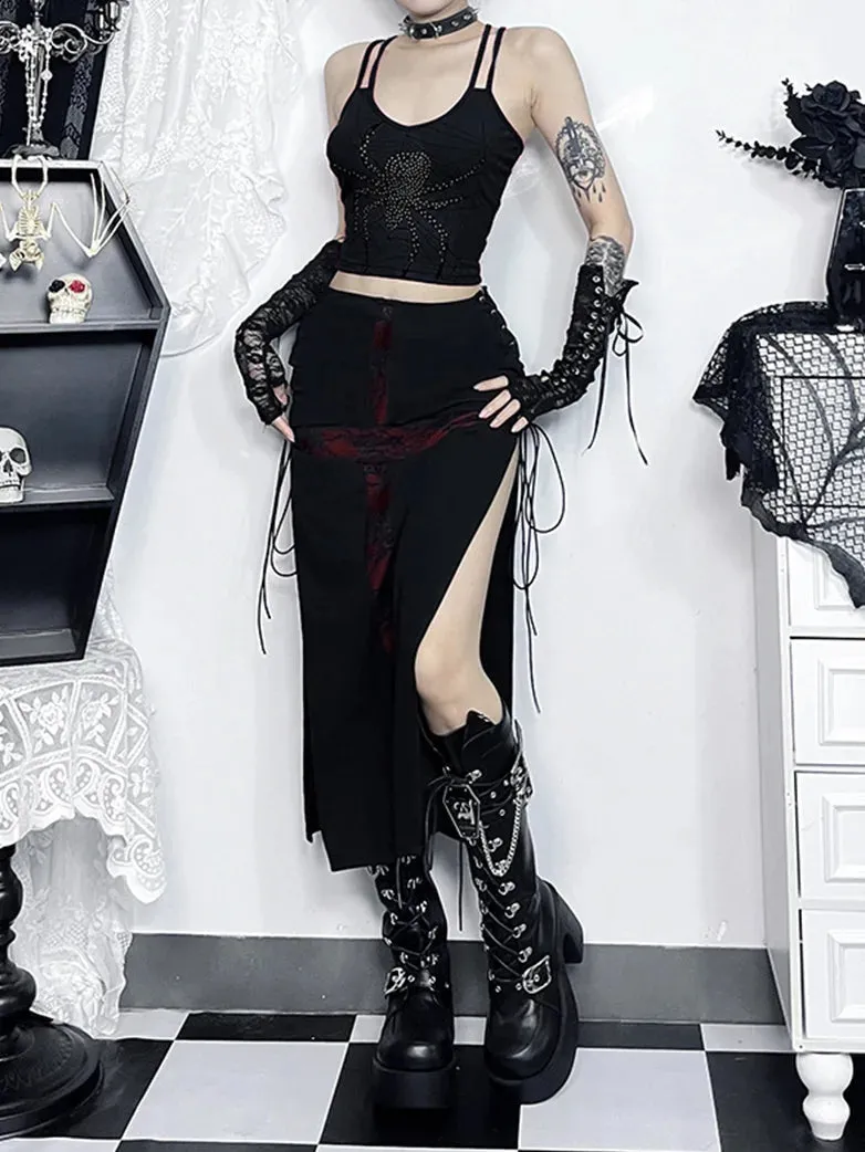 Women Gothic Skirts Cross Cut Out Slim Maxi Skirt