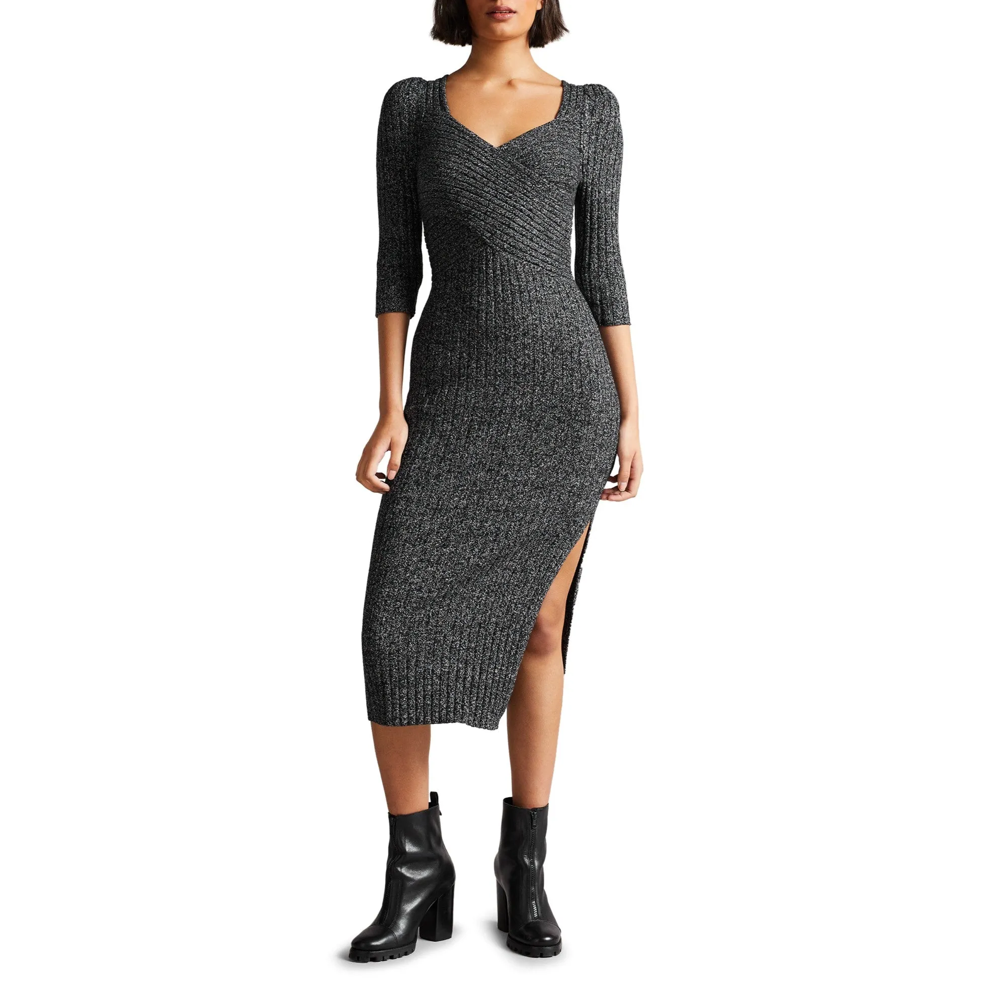 Women Wmd-Chelsiy-Sweetheart Neckline Knitted Dress - Black