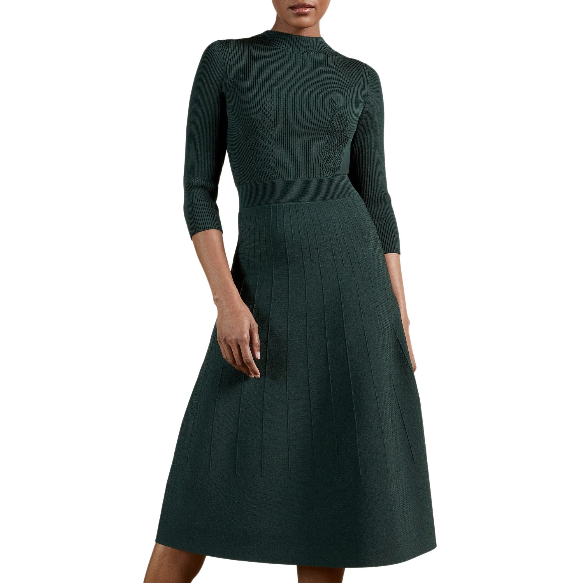 Women Wmd-Franeyy-High Neck Knitted Midi Dress - Dk-Green