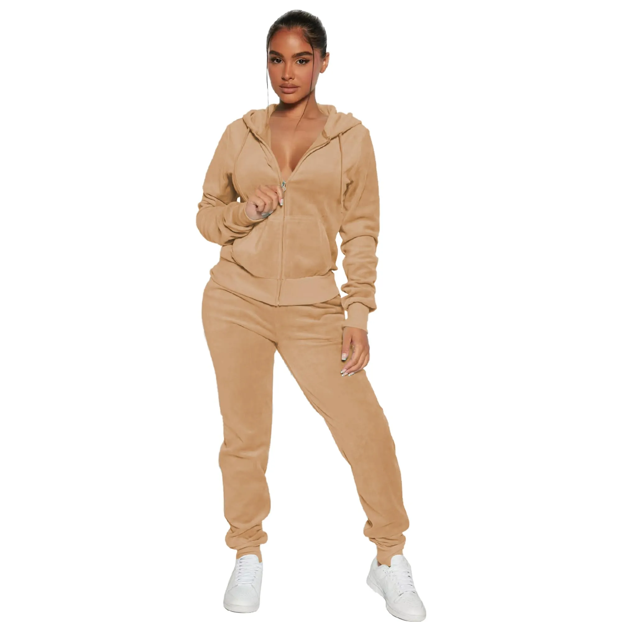 Womens 2 Piece Velour Tracksuit Two Piece Soft Velvet Hooded Outfits for Women, Longsleeve Zip Up Hoodie Workout Pants Jogging Sets Sweatpants Matching Suit Sports Sweatshirt Athletic Set with Pockets