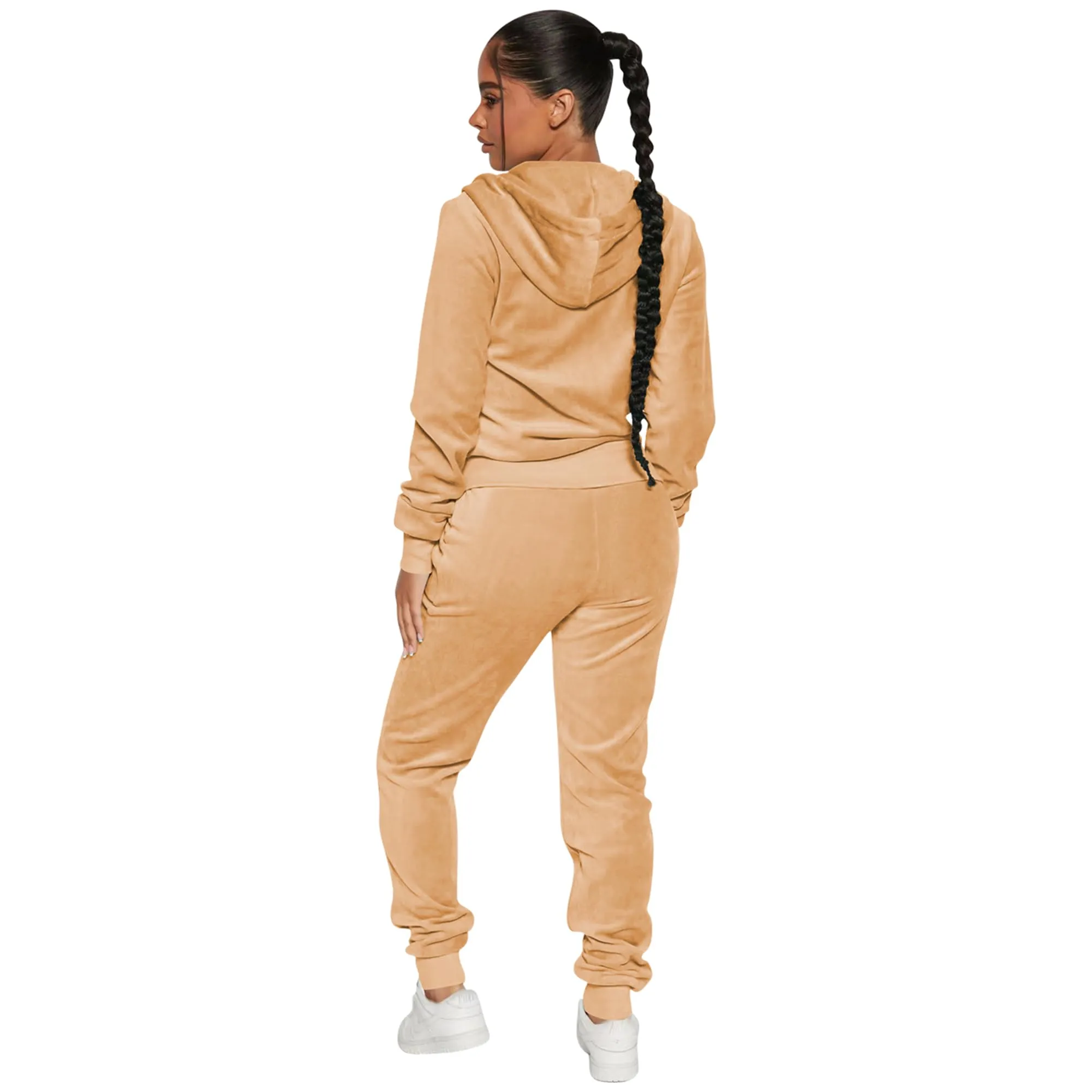 Womens 2 Piece Velour Tracksuit Two Piece Soft Velvet Hooded Outfits for Women, Longsleeve Zip Up Hoodie Workout Pants Jogging Sets Sweatpants Matching Suit Sports Sweatshirt Athletic Set with Pockets