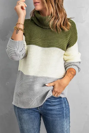 Women's Chunky Turtleneck Sweaters Color Block Pullover Jumpers Tops