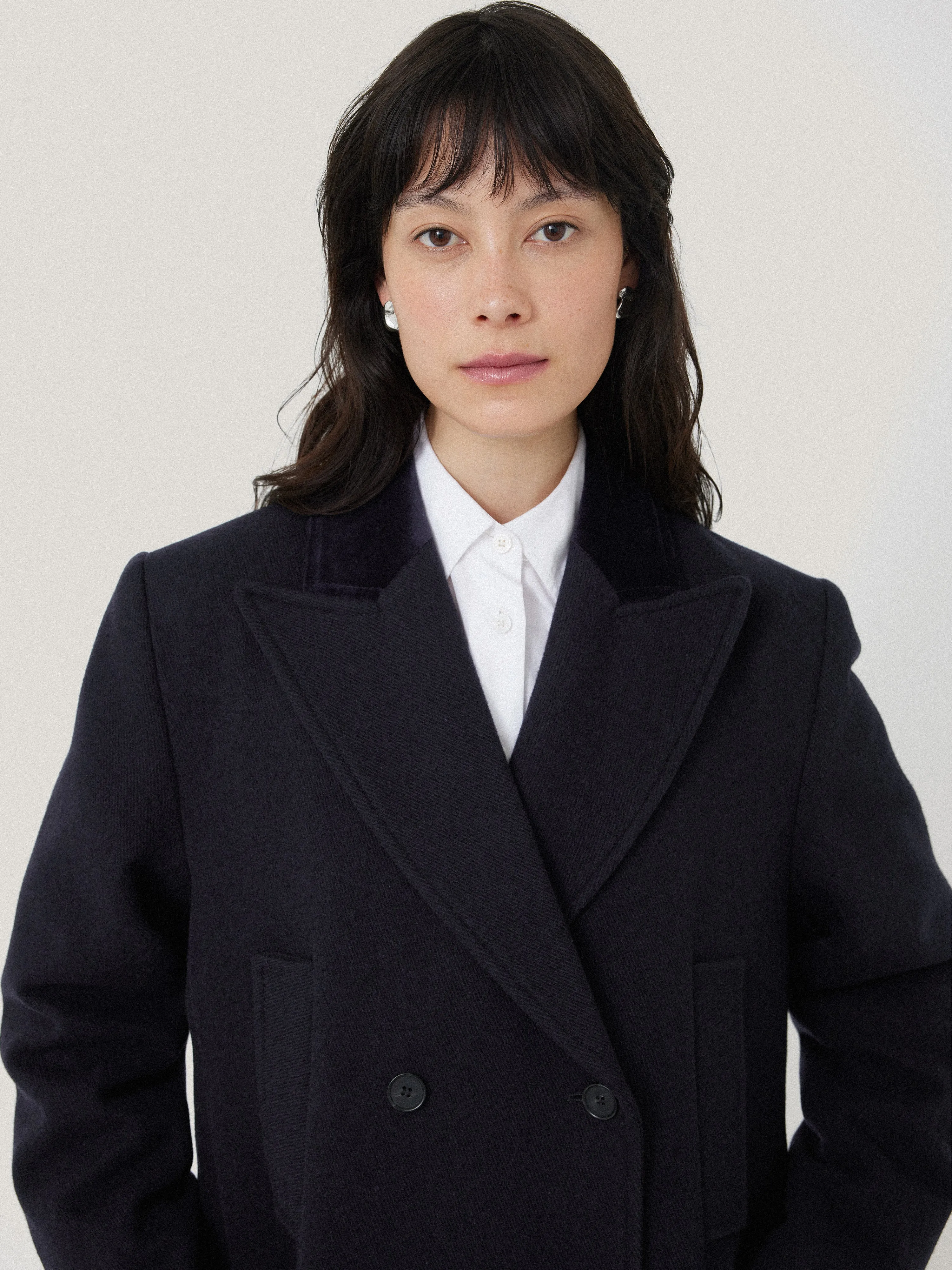 Wool Double Breasted Overcoat | Navy