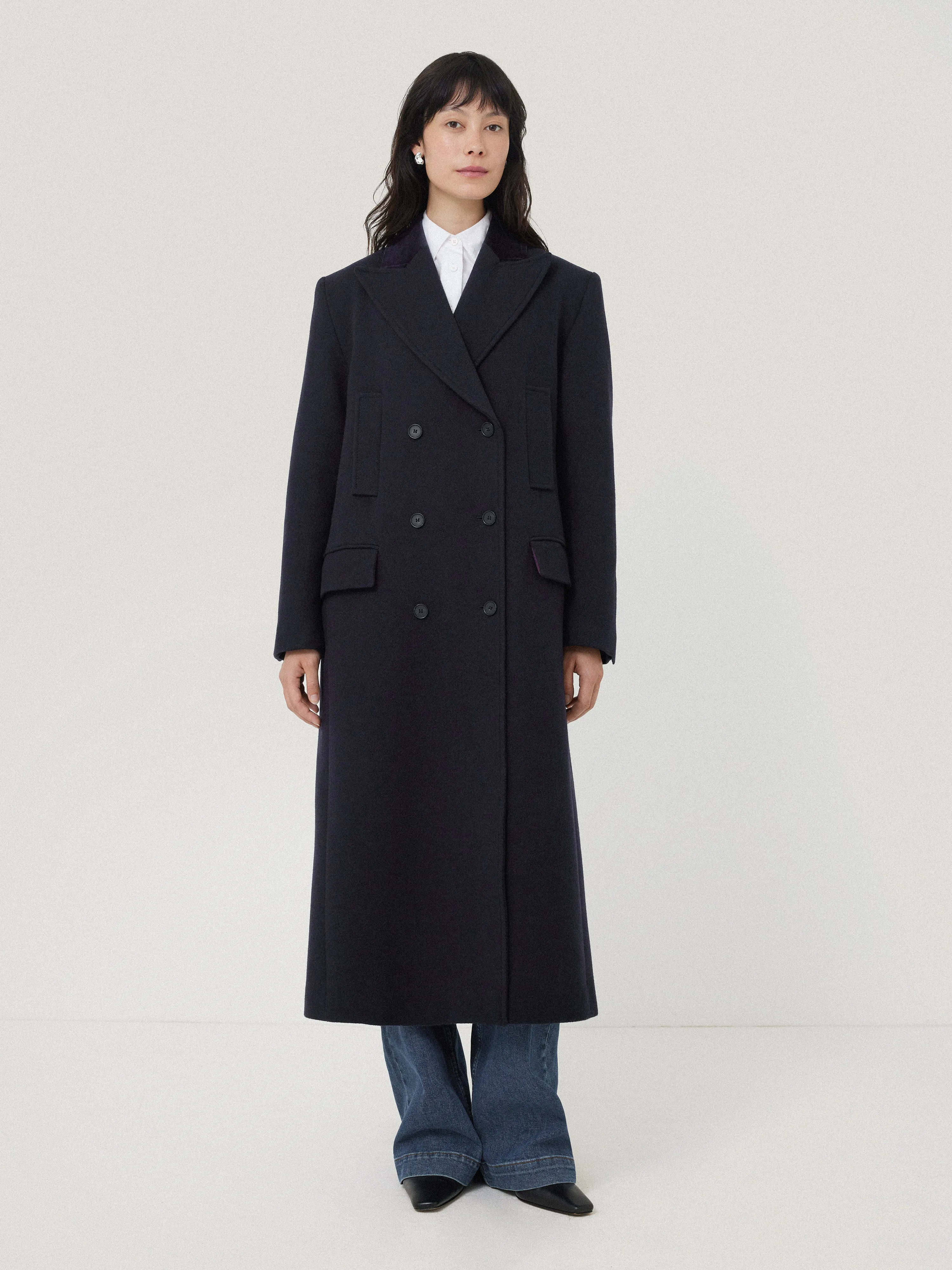 Wool Double Breasted Overcoat | Navy