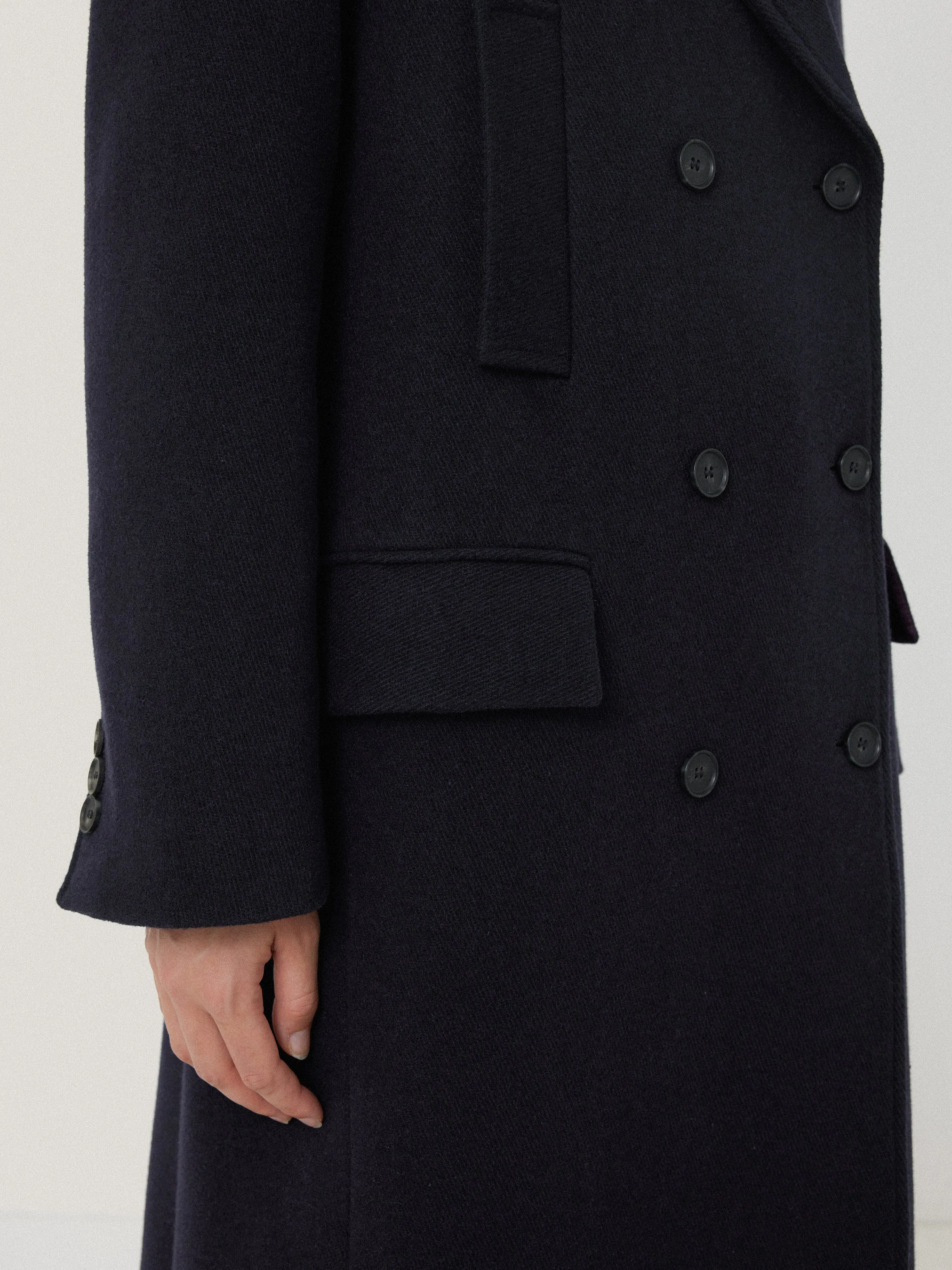 Wool Double Breasted Overcoat | Navy