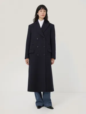 Wool Double Breasted Overcoat | Navy